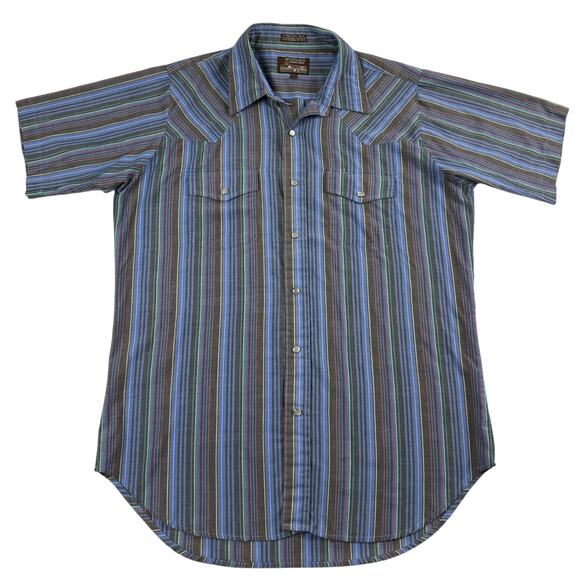Vintage Western Two Pocket Pearl Snap Rainbow Striped Western Shirt Size Large - Picture 1 of 8